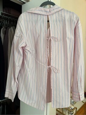 Abercrombie & Fitch Pink Shirt with Blue Stripes and Back-Tie Detail